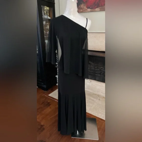 Ballroom Smooth one shoulder practice dance dress black - Picture 9 of 14